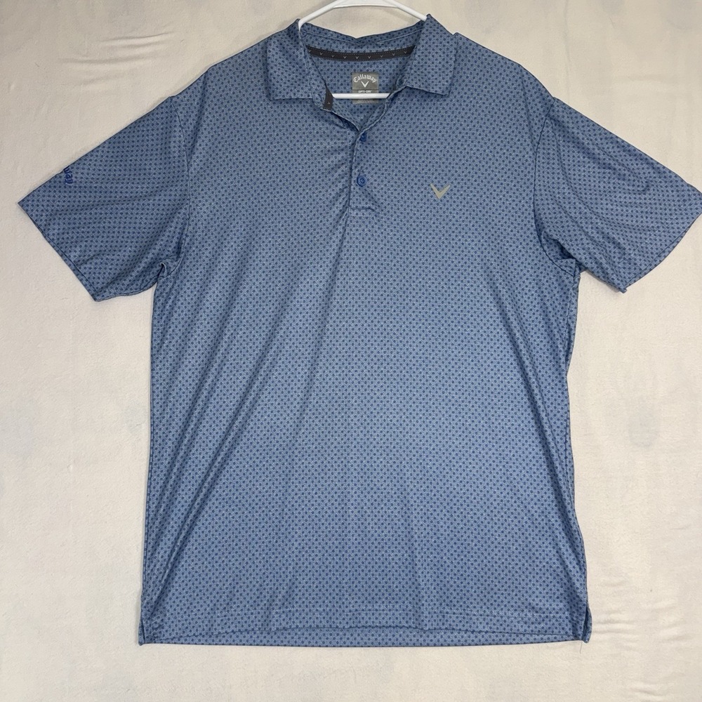 Men's Medium Callaway Performance Polo Geometric Pattern Light Blue